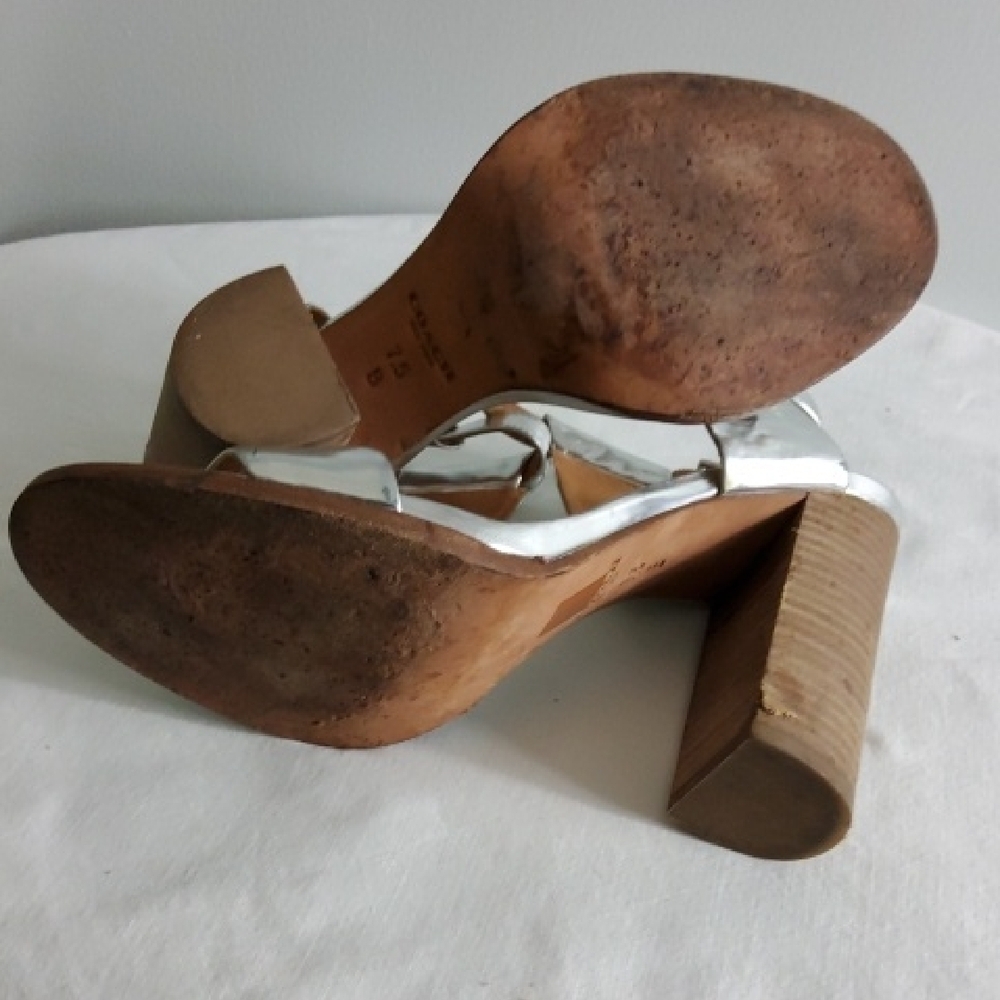 Coach Silver Block Heel Sandals - Picture 6 of 12